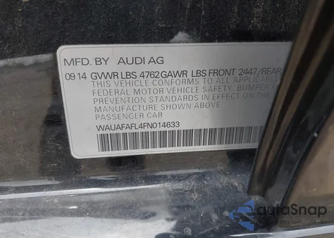 2015 Audi A4 2.0T Premium from USA, damaged, VIN WAUAFAFL4FN014633